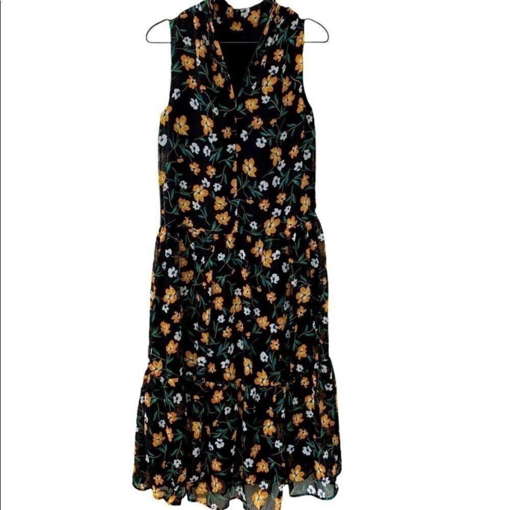 WhoβWhatβWearβBlackΒ FloralβMidiβMockβNeckβDressβXS